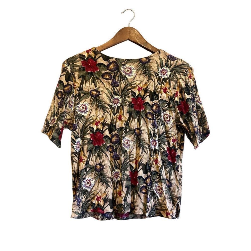 Dress Barn Floral Top Womens 14/16W Short Sleeve Rayon Tropical Hawaiian